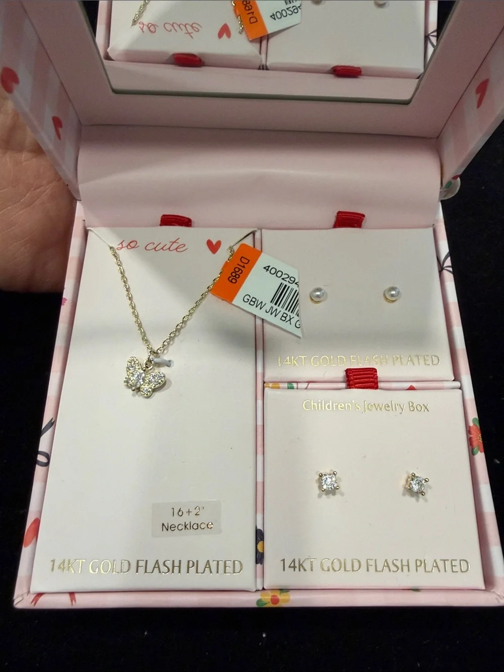 Children's 14KT Gold Flash Plated Butterfly Necklace & Stud Earrings Set, NIB